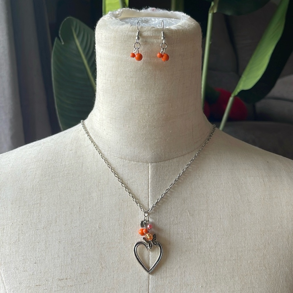 Heart Pendant Necklace and Earring Set